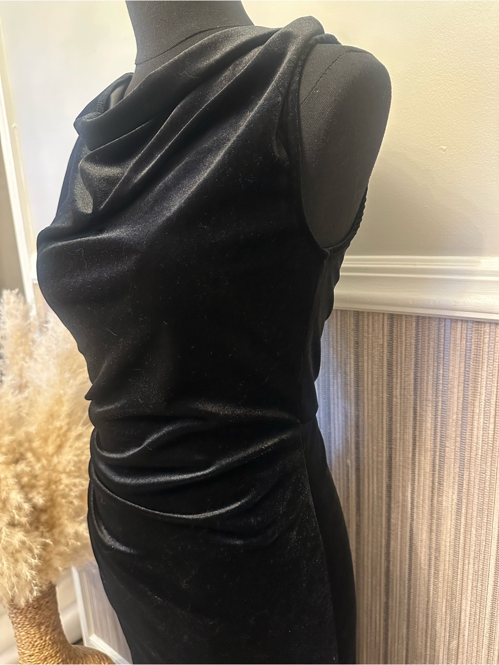 Grace Karin Black Velvet Maxi Dress Size 6 Cowl Neck Low Back Evening Formal - Picture 4 of 12